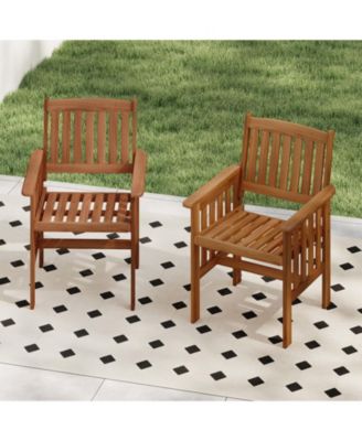 Patio Dining Chairs Set of 2 w/Slatted Backrest Seat for Balcony Poolside Porch