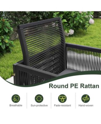 Set Of 9 Patio Dining Set w/ PE Rattan Chairs Tempered Glass Table and Ottomans