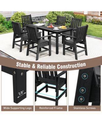 6PCS Patio Dining Bench Set Outdoor HDPE Weather Resistant Table & Chairs Set