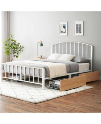 Queen Size Bed Frame with 4 Storage Drawers, Platform Bed Frame with Headboard & Footboard, Mattress Foundation with Steel Slats Support