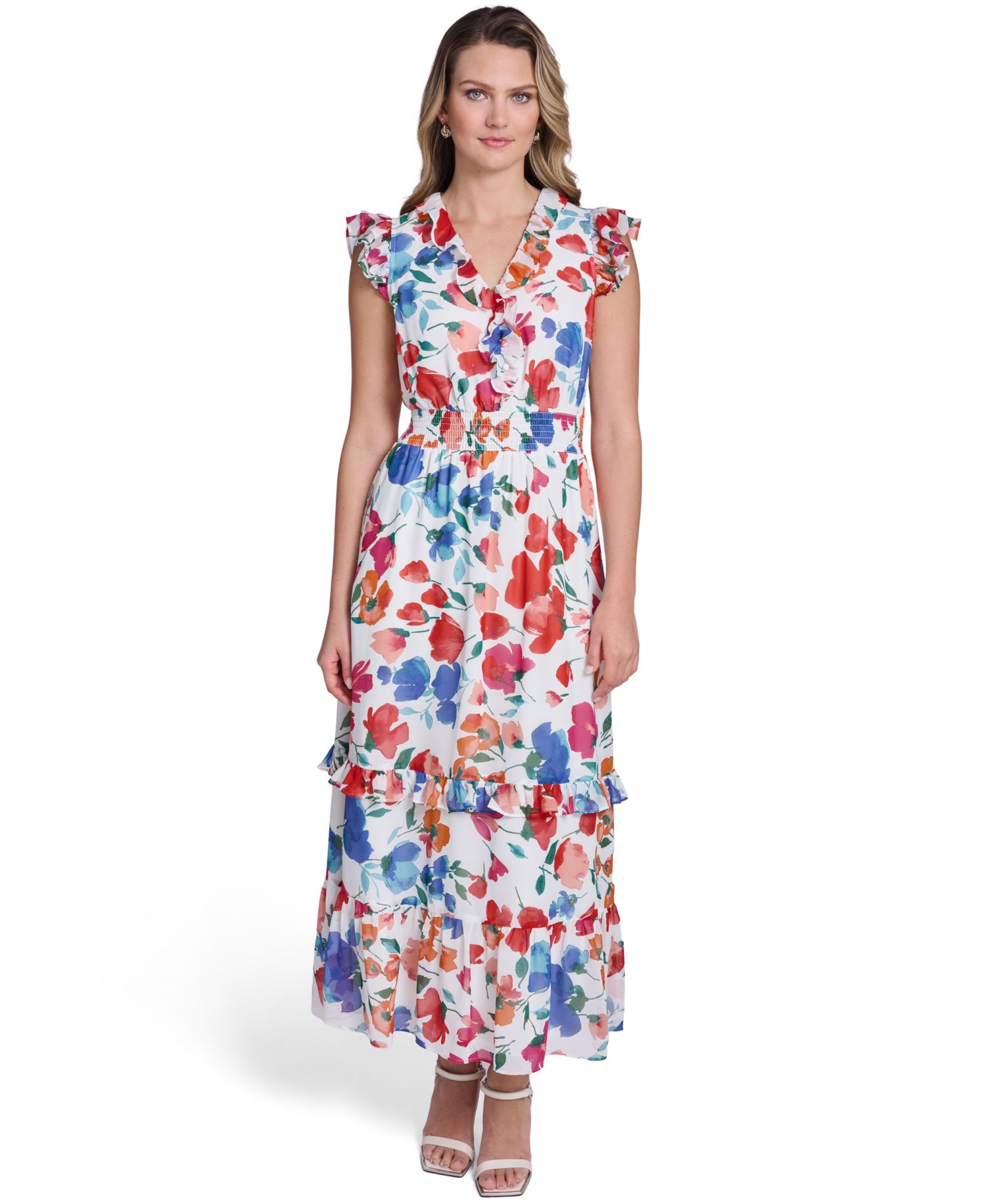 Petite Printed Smocked-Waist Midi Dress