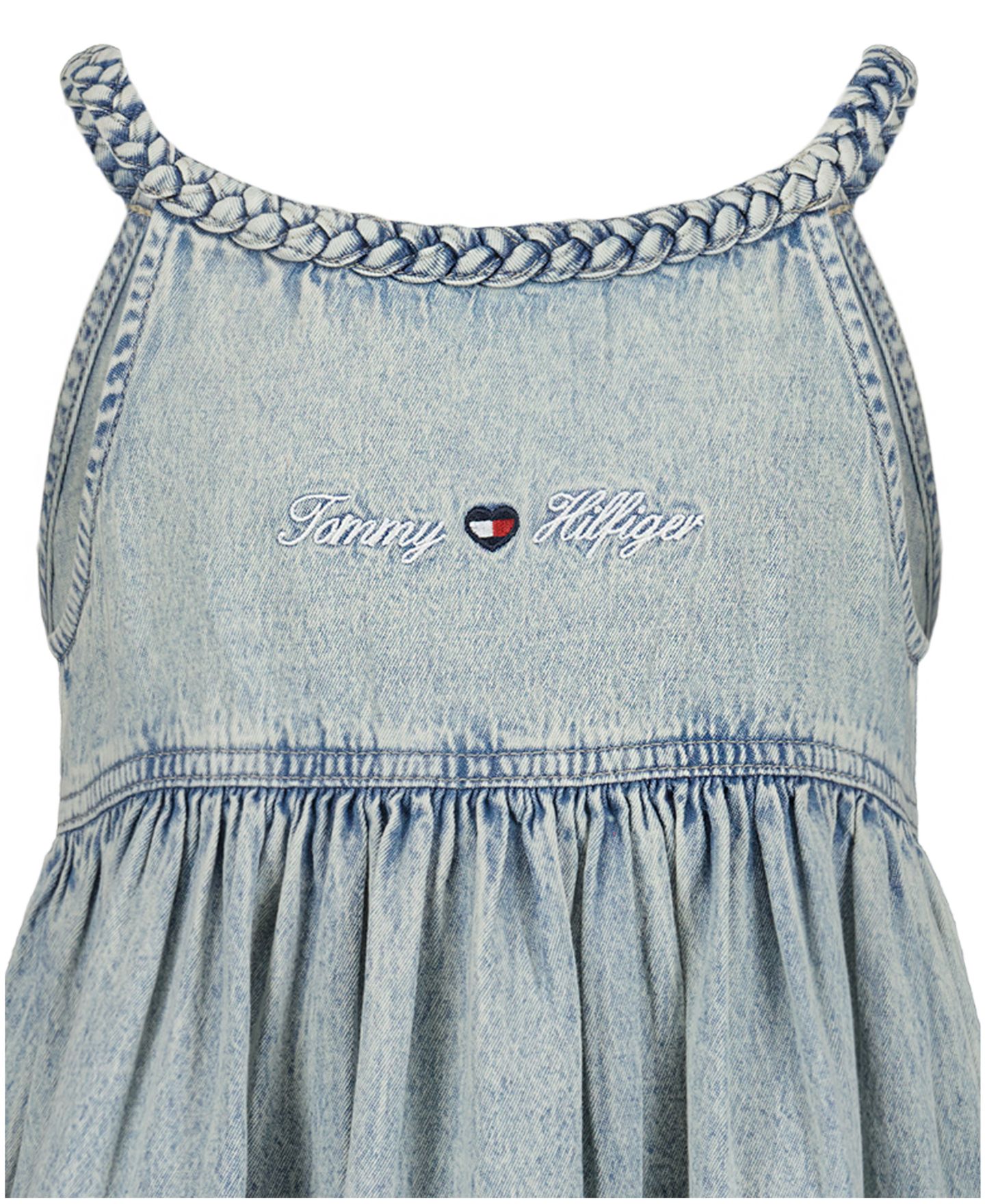 Платье Tommy Hilfiger Rope Trim Scoop Neck Denim Dress для девочек, цвет: Выбеленный варёный — фото 7