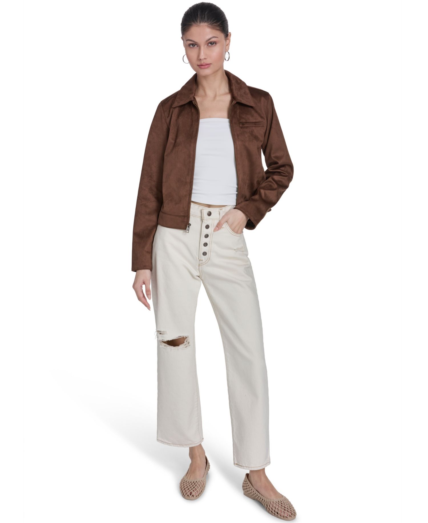 Women's Faux Suede Laydown Collar Jacket