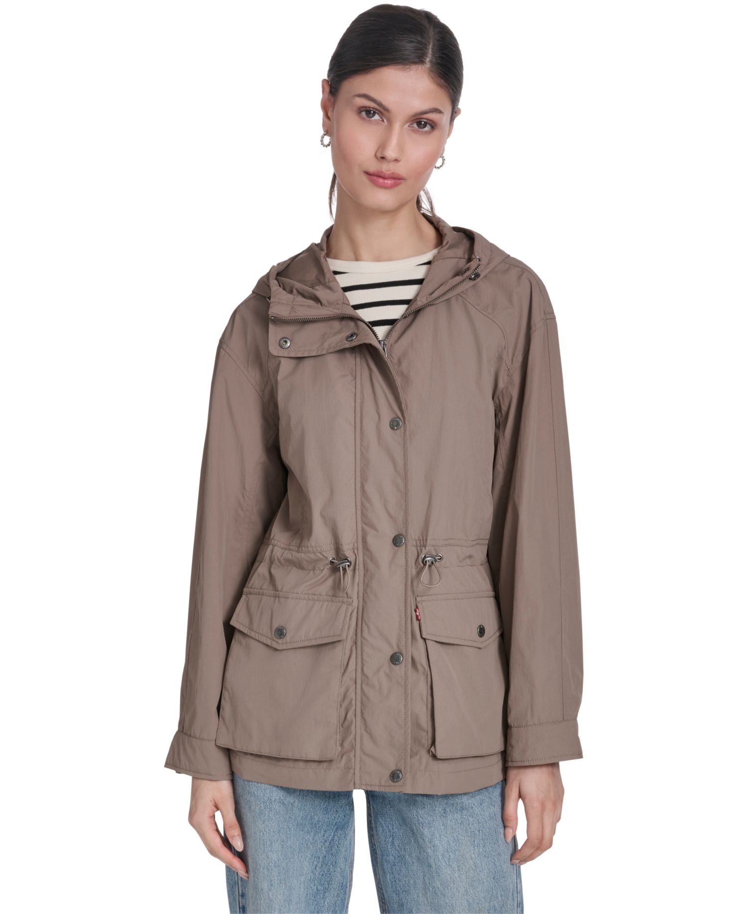 Women's Cinch-Waist Hooded Rain Anorak Jacket
