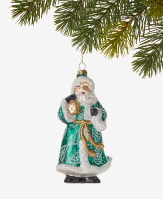 Holiday Toile Santa with Coat and Lantern Ornament