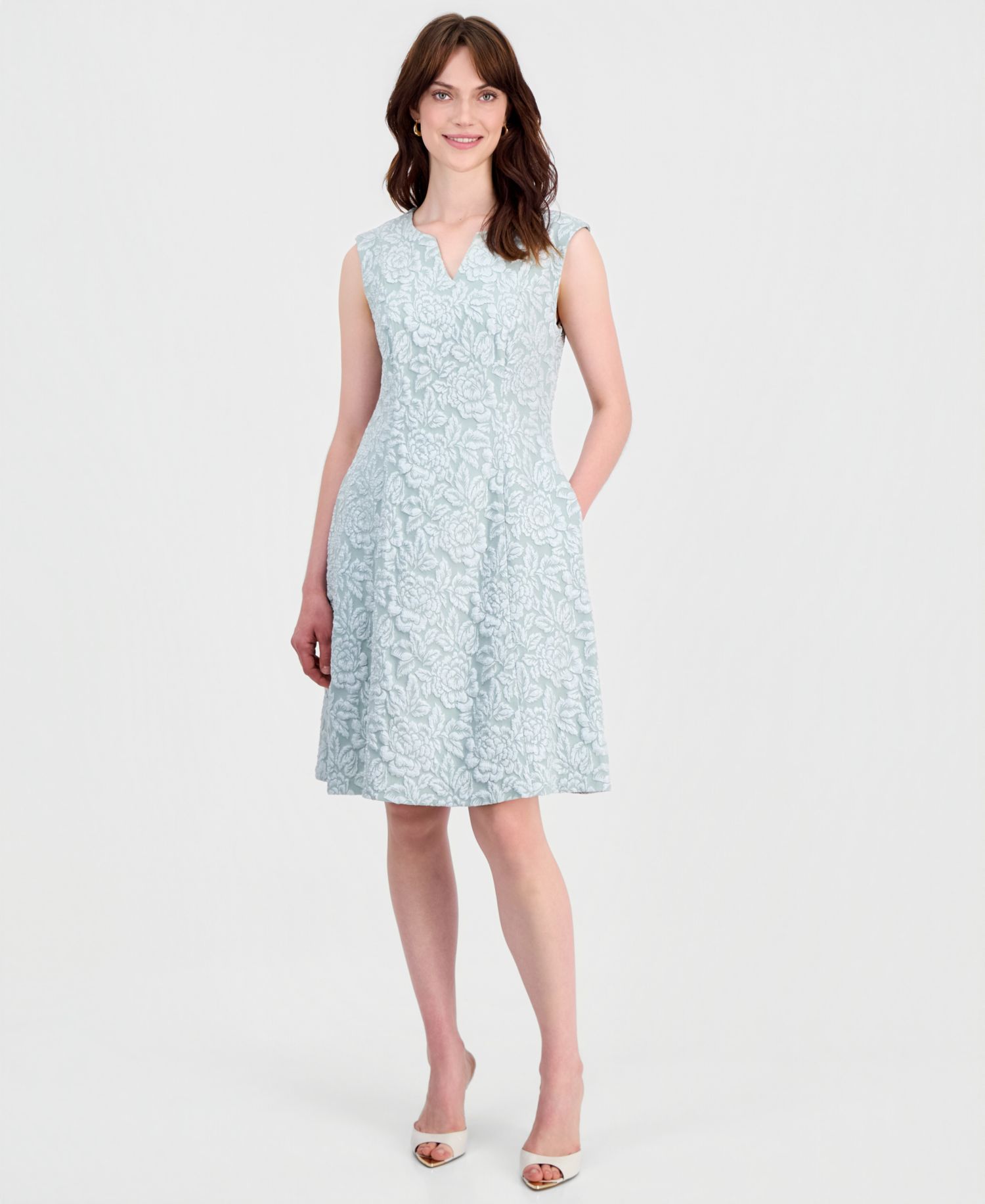 Women's Floral-Jacquard Notch-Neck Dress