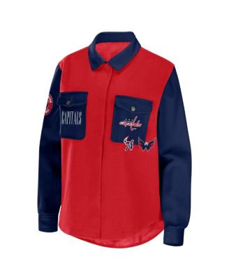 Women's Red/Navy Washington Capitals Color Block Button-Up Shirt Jacket