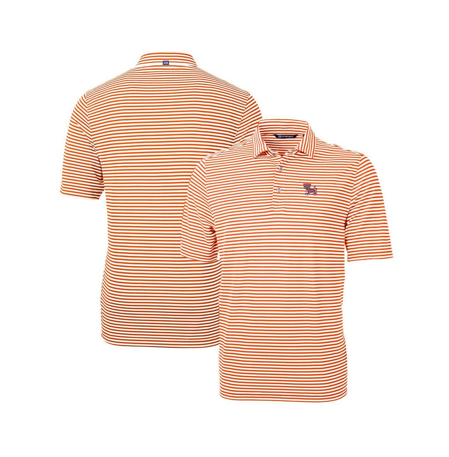 Мужское поло Cutter & Buck Orange Clemson Tigers Throwback Logo Virtue Eco Pique Stripe Polo — фото 1
