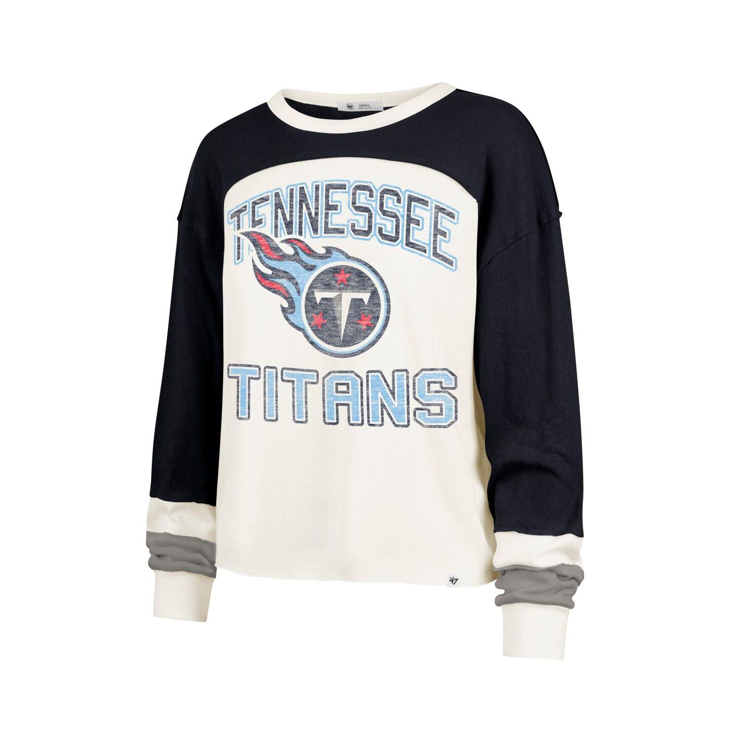 Женский топ '47 Brand Cream Tennessee Titans Double Header Curve Raglan Long Sleeve Crop — фото 2