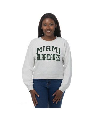 Women's Oatmeal Miami Hurricanes Chenille Cropped Sweatshirt
