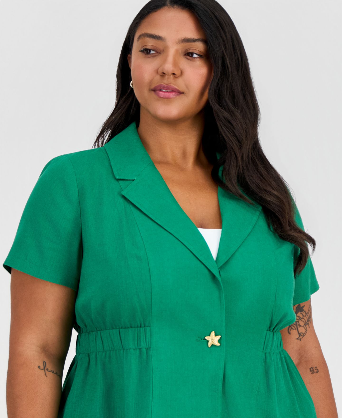 Женская куртка Tahari ASL Plus Size Notch-Collar Short-Sleeve Jacket, цвет: Зелёный — фото 2