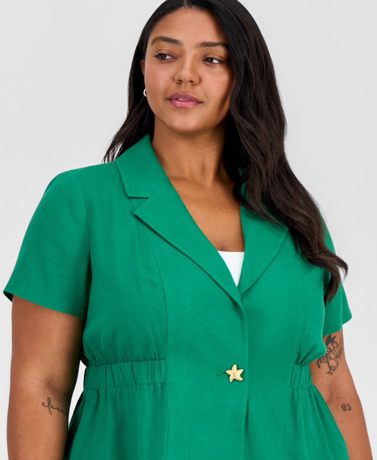 Tahari Asl Plus Notch-Collar Short-Sleeve Jacket