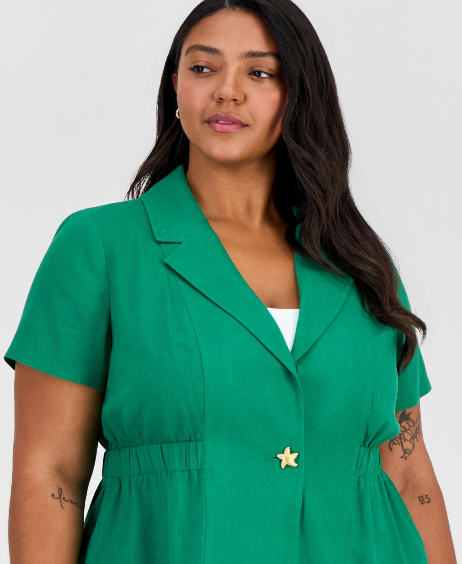 ASL Plus Size Notch-Collar Short-Sleeve Jacket