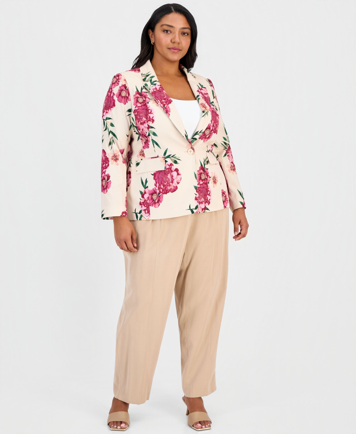 ASL Plus Size Printed One-Button Blazer