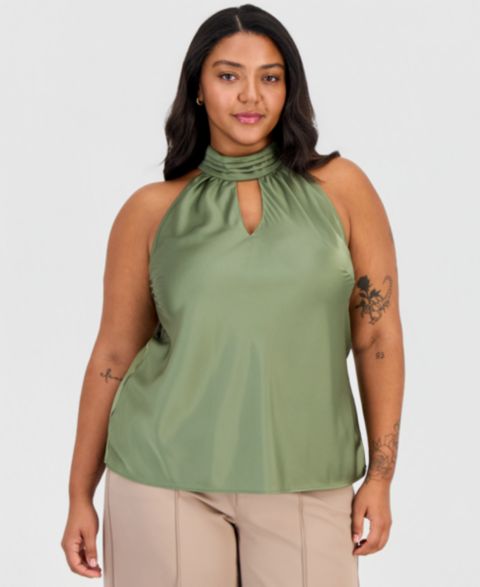 Женская блузка Tahari ASL Plus Size Tie-Mock-Neck Sleeveless, цвет: Agave