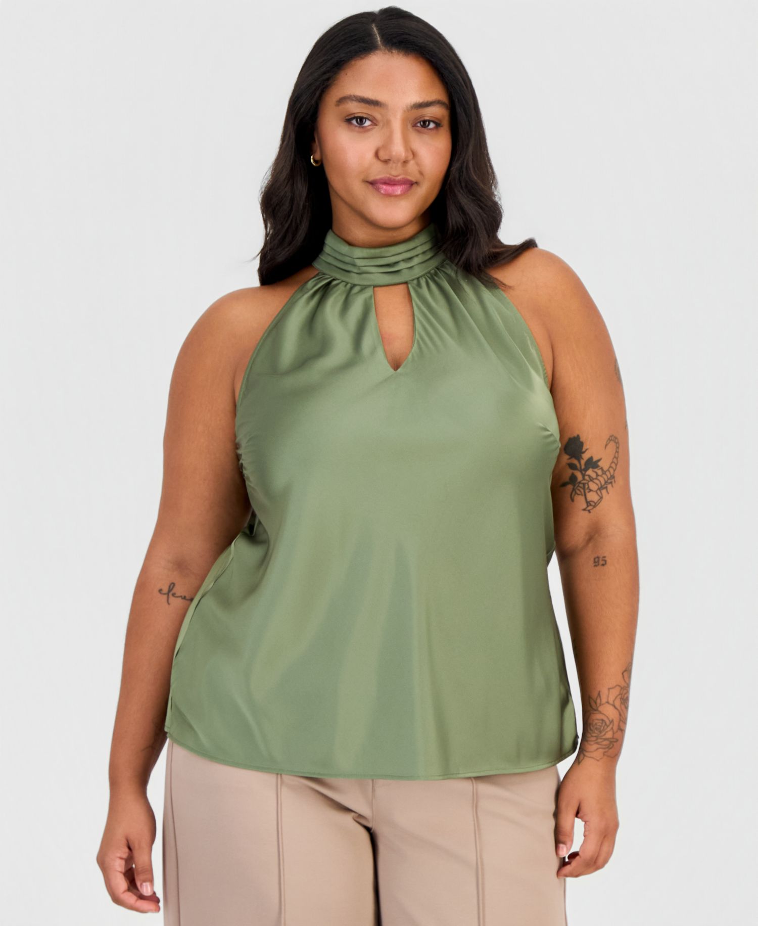 ASL Plus Size Tie-Mock-Neck Sleeveless Blouse