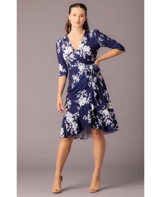 Women's Flirty Flounce Midi Wrap Dress with 3/4 Sleeves