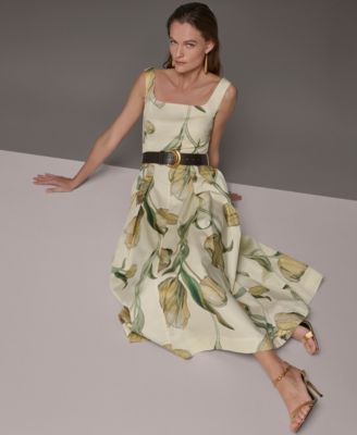 Women's Floral Sleeveless Midi A-Line Dress