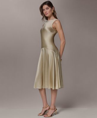 Women's Silk Sleeveless Boat Neck Midi Dress