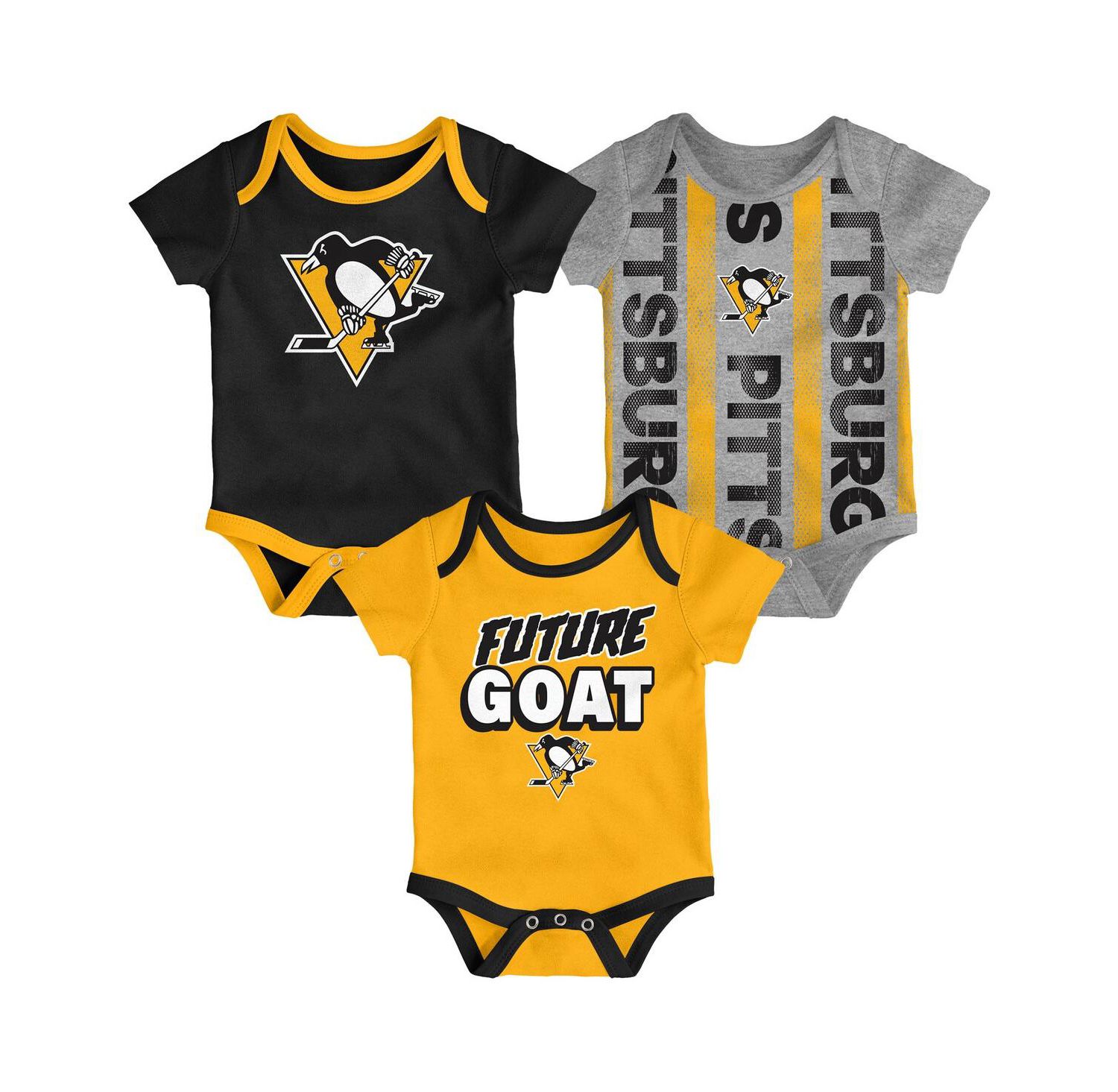 Baby Boys and Girls 3-Pack Pittsburgh Penguins Loyal Buddies Bodysuit Set