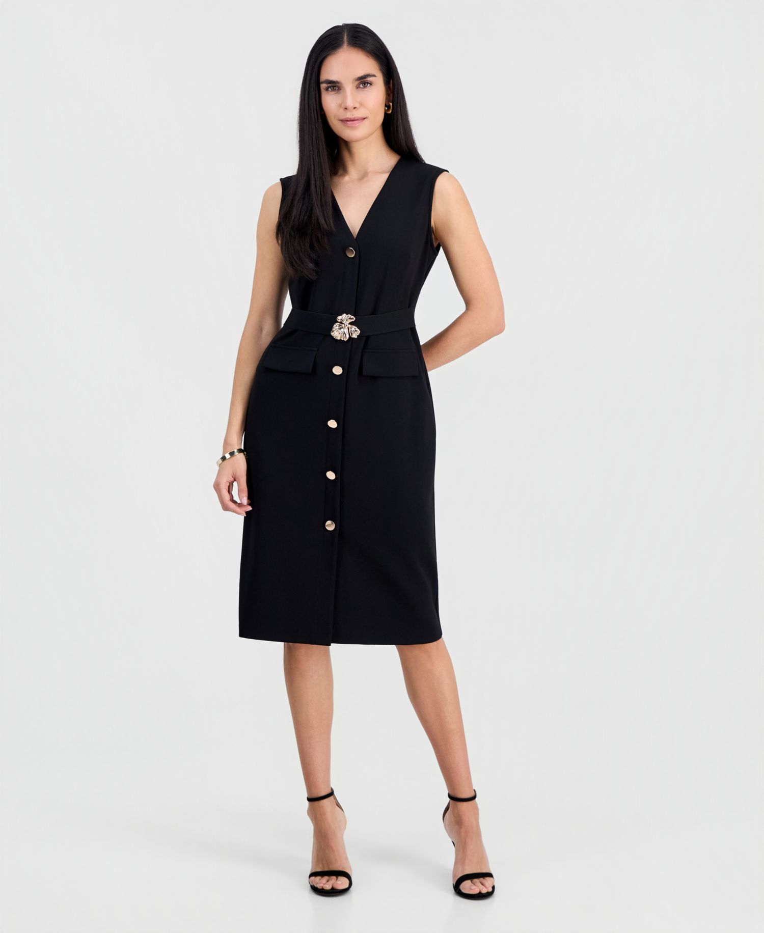 Petite Belted Sleeveless Dress