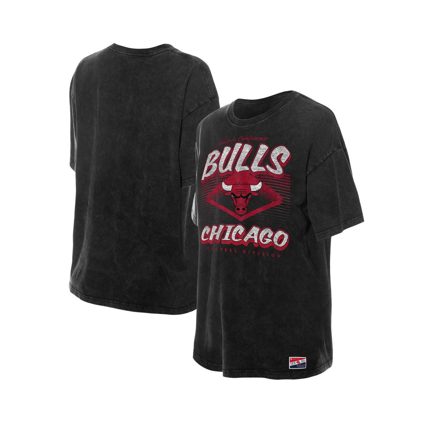 Women's Black Chicago Bulls Throwback Mineral Wash Oversized T-Shirt