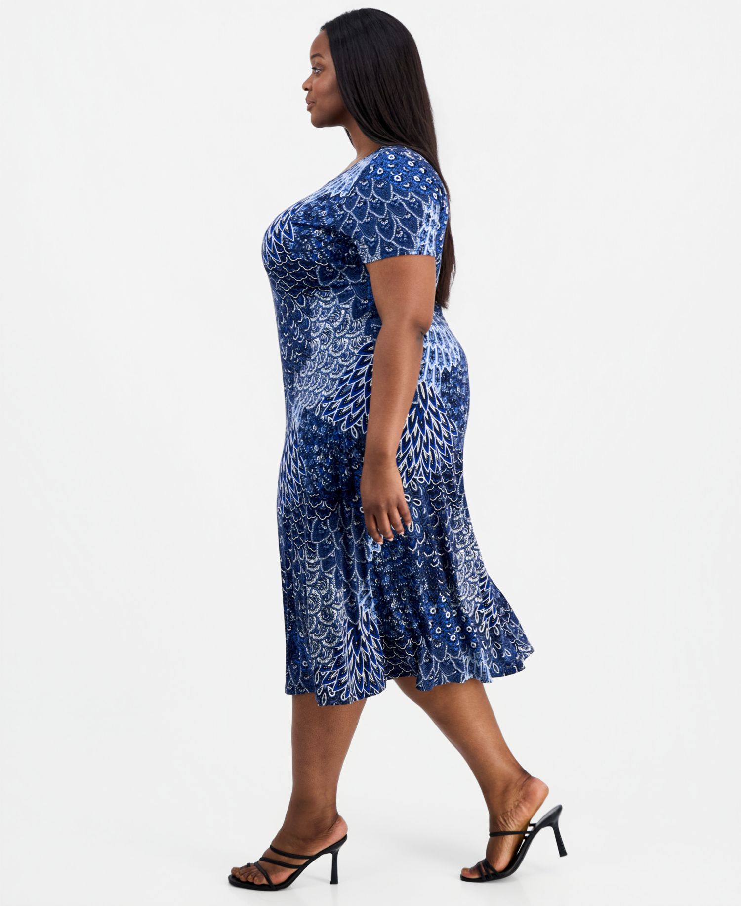 Plus Size Printed Round-Neck A-Line Dress