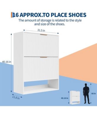 31.5'' Entryway Shoe Cabinet with 2 Flip Drawers, Slim Freestanding Wooden Shoe Storage Organizer for Foyer or Hallway