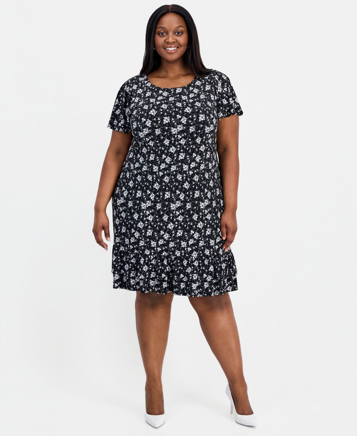 Plus Size Round-Neck Short-Sleeve Dress