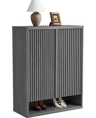 Modern Shoe Cabinet 31.5 inch with Adjustable Shelves Fluted Door – Narrow Standing Shoe Organizer Holds 25–30 Pairs