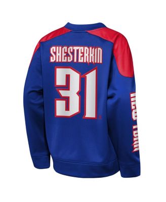 Big Boys and Girls Igor Shesterkin Blue New York Rangers Best Defense Name & Number Crewneck Sweatshirt