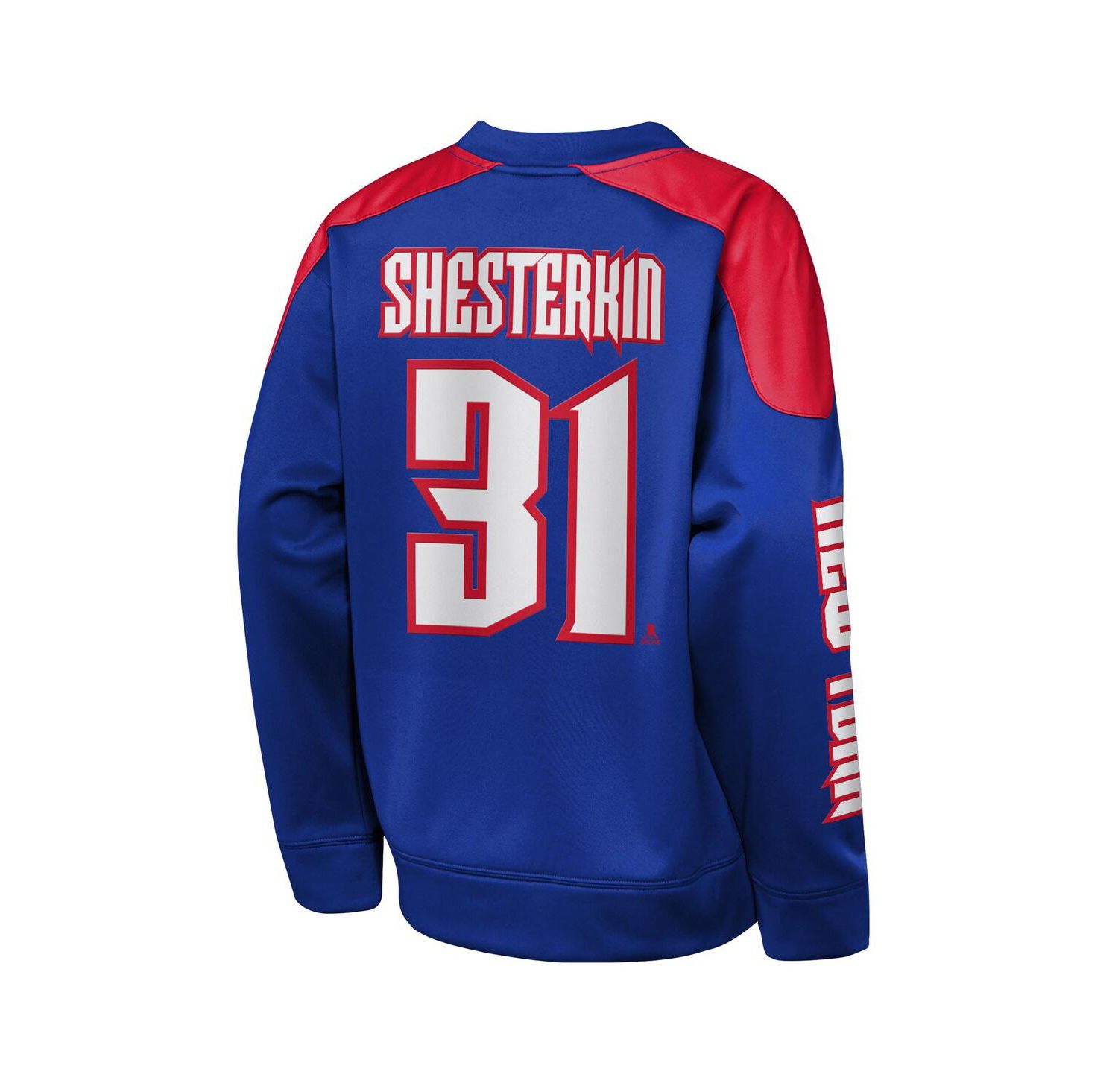 Big Boys and Girls Igor Shesterkin Blue New York Rangers Best Defense Name & Number Crewneck Sweatshirt