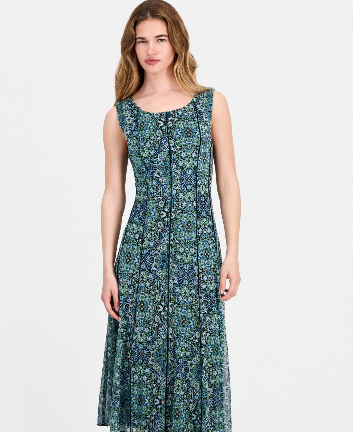 Women's Round-Neck Sleeveless Mesh Panel Dress