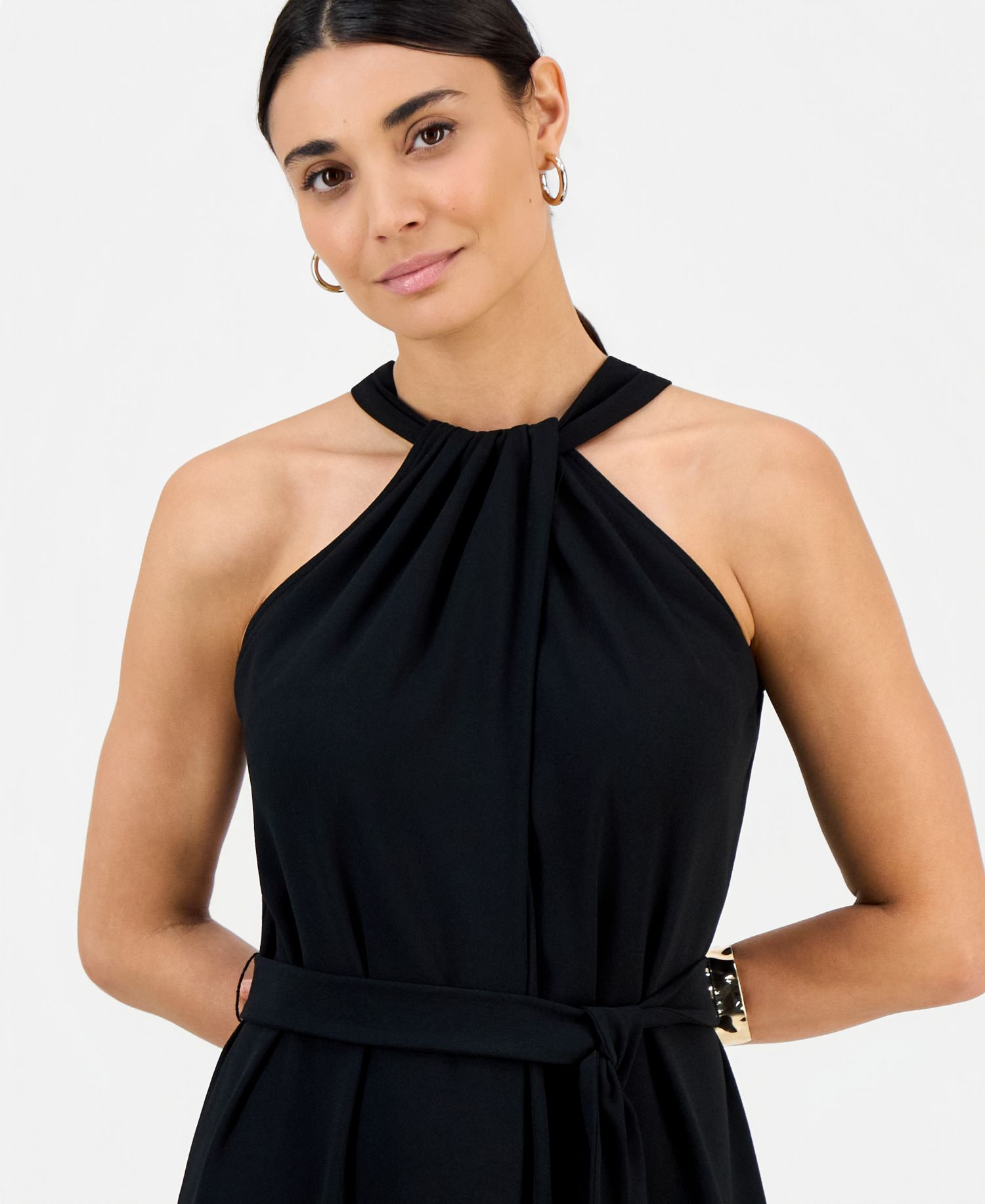 Petite Sleeveless Halter Tie-Waist Jumpsuit
