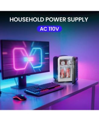 4L Portable Mini Fridge with Vibrant LED Gaming Lights