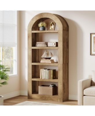 70.9'' Tall Arched Bookshelf with Storage, 5-Tier Wooden Open Bookcase Display Shelves Organizer