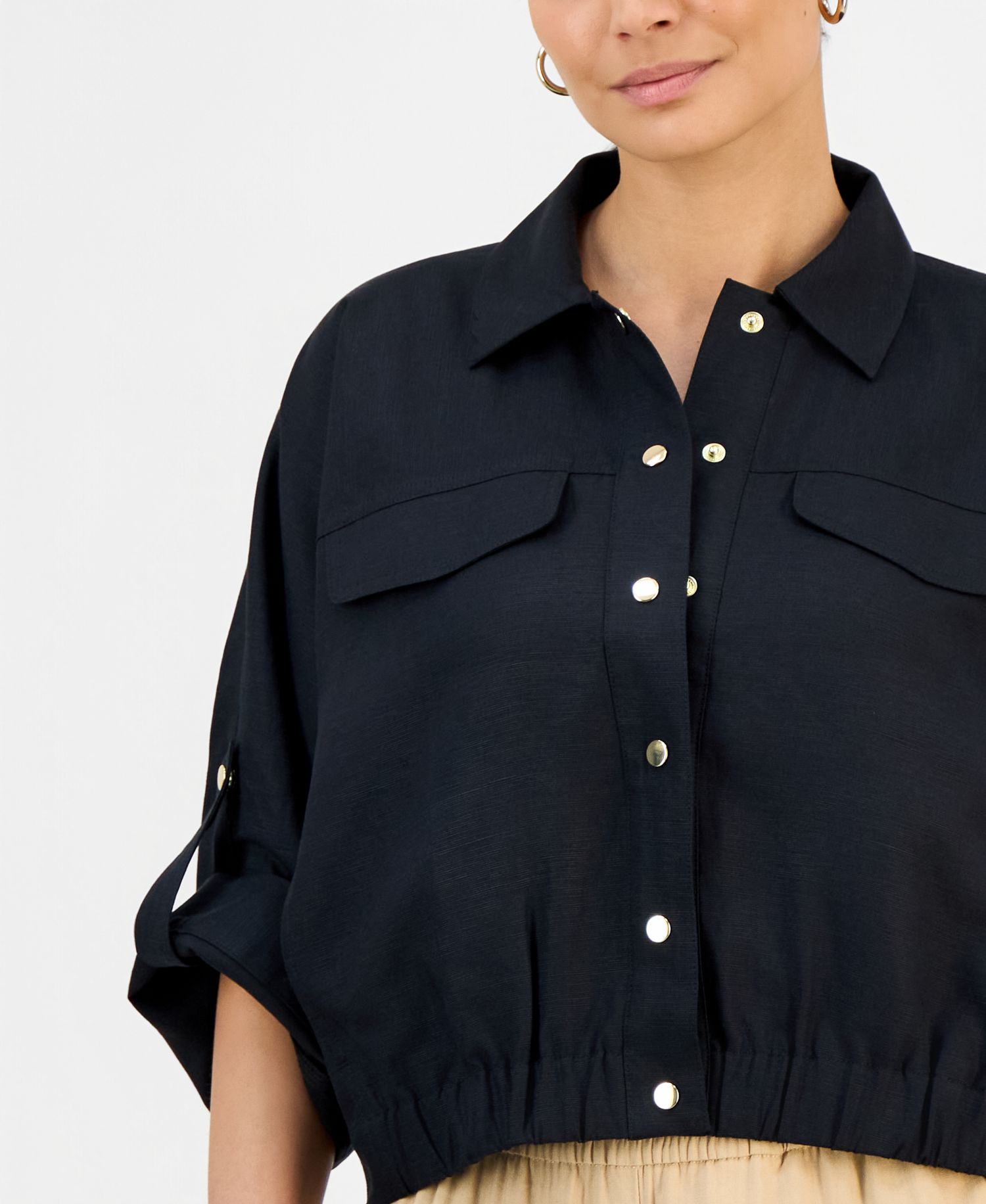 Petite Linen Short-Sleeve Shirt Jacket
