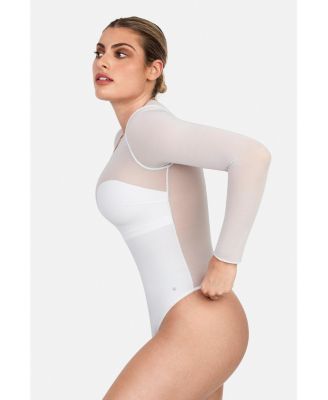 Women's Shapewear Illusion Mesh Long Sleeve Tummy Control Bodysuit