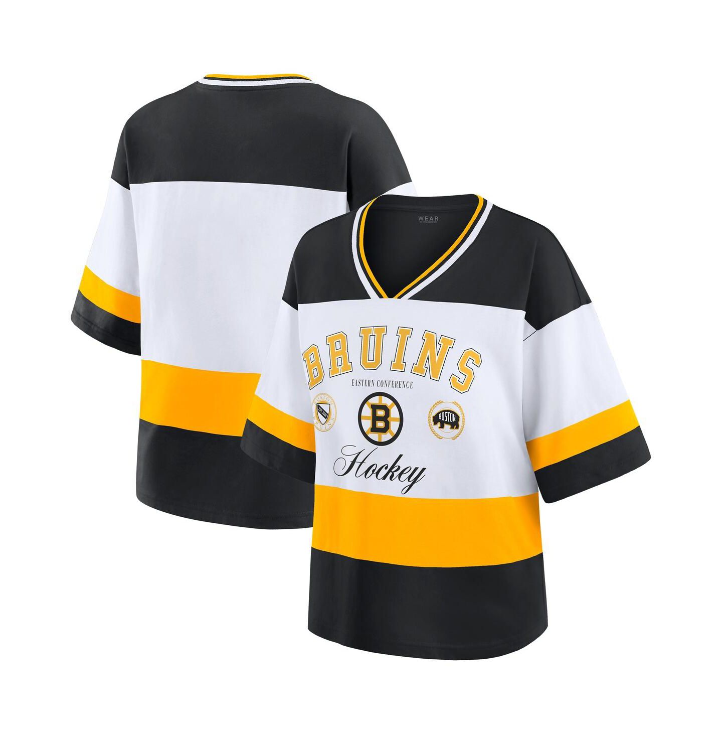 Женская футболка WEAR by Erin Andrews Black/White Boston Bruins Jersey Style — фото 1