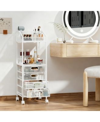 Multi-Compartment Makeup Organizer with Wheels for Skincare and Cosmetics