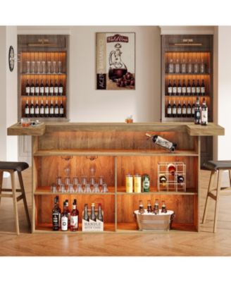 4-Tier Bar Table, 70.9-Inch Large Wooden Home Bar Unit with Wine Glass Holder and Black Footrest