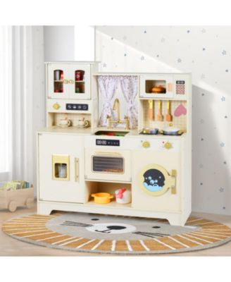 Kids Wooden Kitchen Playset with 14-Piece Accessory Set