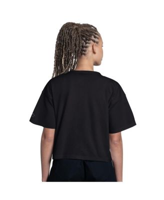 Women's Black Carolina Panthers Rhinestone Sprinkle Boxy Cropped T-Shirt