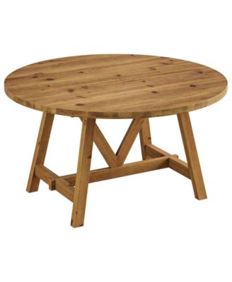 Solid Wood Dining Table for 4-6, Farmhouse Round Kitchen Table, Brown