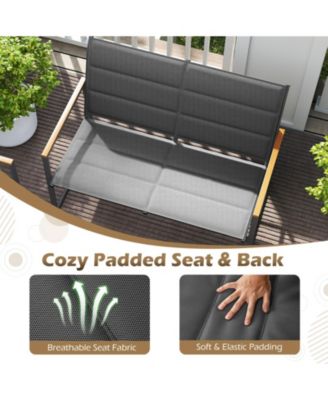 4 Piece Patio Furniture Set Outdoor Metal Conversation Set w/ Padded Fabric Seat