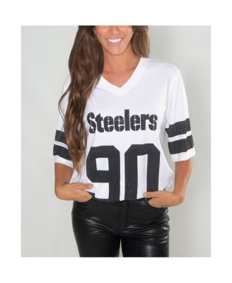 Women's T.J. Watt White Pittsburgh Steelers Crystal V-Neck Tunic