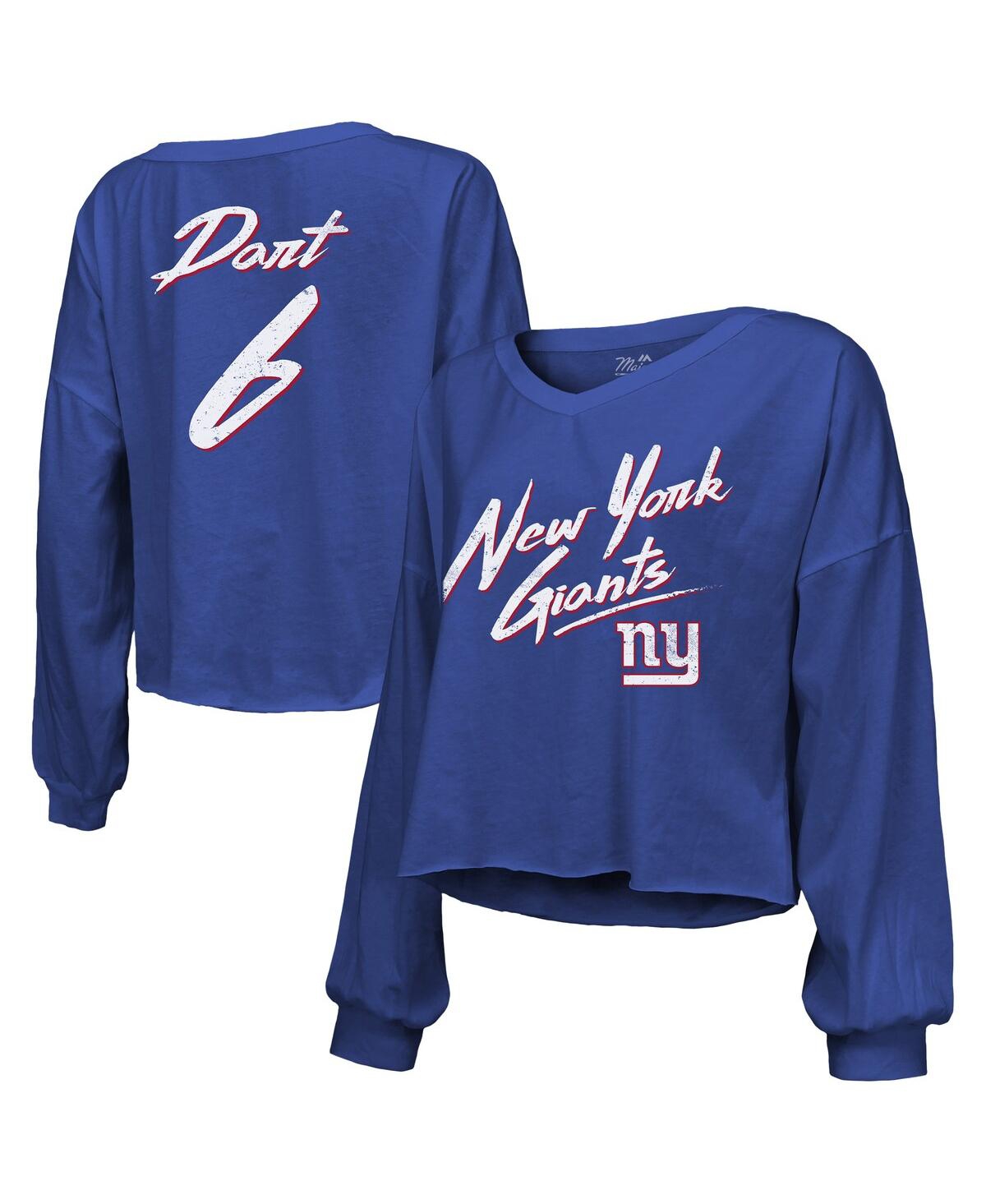 Majestic Threads Women's Jaxson Dart Royal New York Giants Script Name Number Long Sleeve T-Shirt - Royal