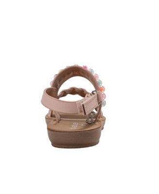 Big Girls Girl's  Fashion Sandals – Woven Vamp Style with Beads and Logo Charm