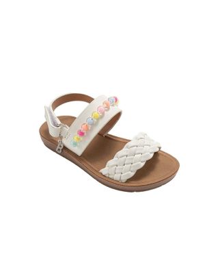Big Girls Girl's  Fashion Sandals – Woven Vamp Style with Beads and Logo Charm