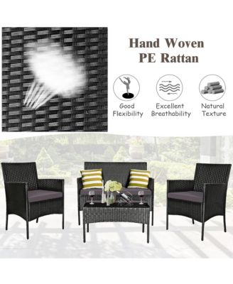 8 Piece Patio Rattan Conversation Set Outdoor Furniture Set w/ Cushions